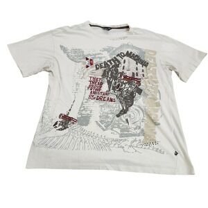 Artful Dodger Shirt Mens XL White Death To Machines Embroidered Graphic Tee Top